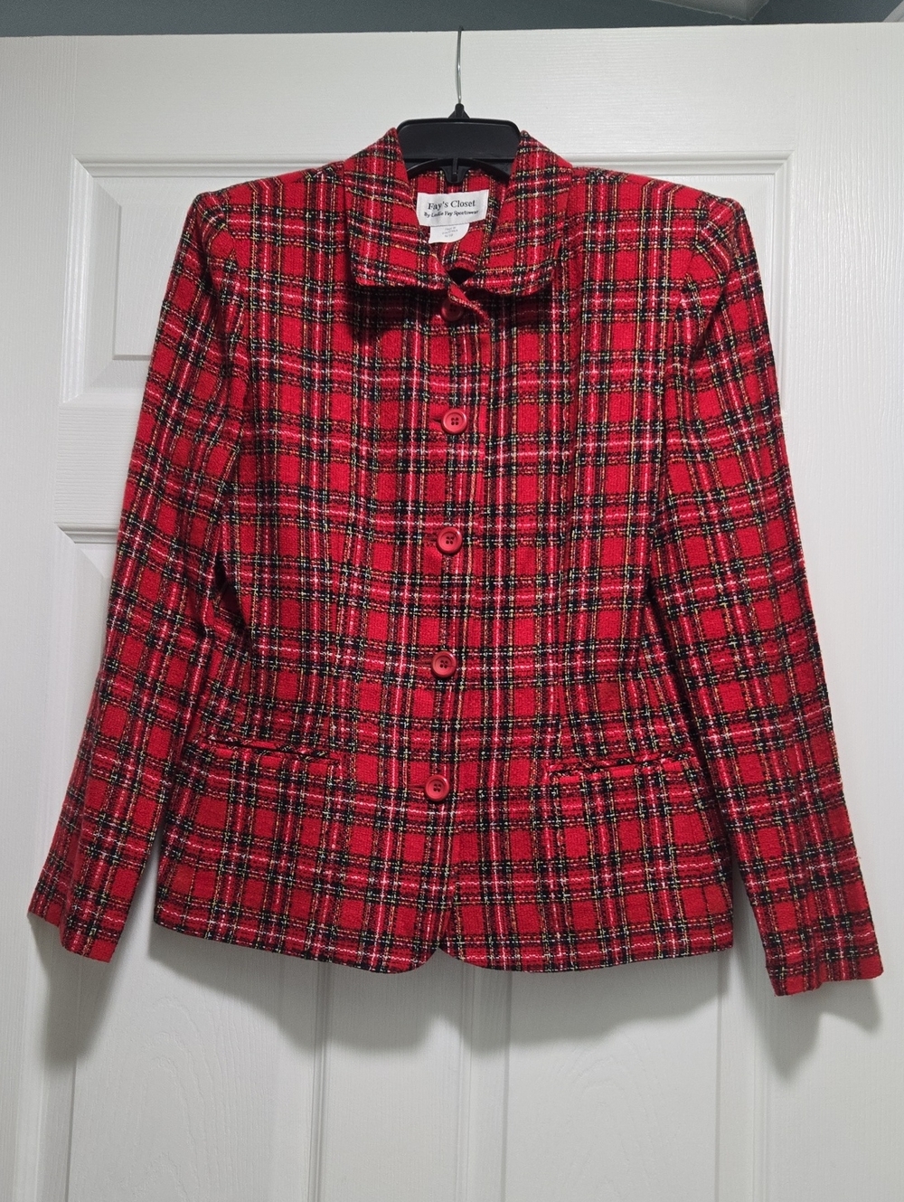 Amy's Closet Red Plaid Tailored Button Jacket